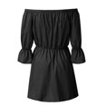 thumbnail image 2 of Women Dress Off Shoulder Solid Color 1 3 Clothing Ruffled Sleeve Fall Dress, Black, XL, 2 of 8