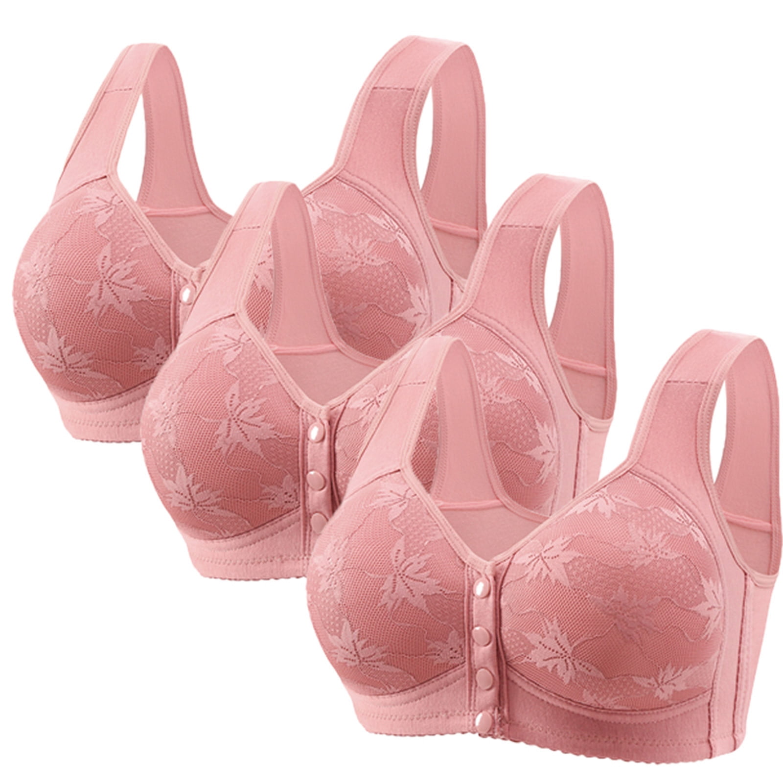 Timegard 3pc Front Closure Bras for Women Plus Size Wirefree Full Coverage Comfort Everyday Bralette