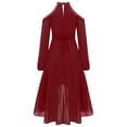 thumbnail image 4 of Oyolan Kids Girls Solid Color Halter Off-shoulder Long Sleeve Party Dress with Ruffled Hem Flower Girls Gown Burgundy 4, 4 of 7
