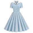 thumbnail image 1 of Amzcrzy Midi Robes pour Femmes Robes pour Femmes Robes pour Femmes Robe Européenne pour Femmes et Col à Revers Couleur Unie Patchwork Boutons Mode Robe Patchwork Jupe à Grand Ourlet Manches Courtes-Col Longueur Genou, 1 of 3