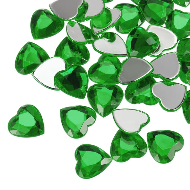 Unique Bargains 40 Pcs Acrylic Flat Back Rhinestones 20mm/0.8 Inch Heart Artificial Gemstone for Crafts Jewelry Making Deep Green