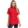 thumbnail image 1 of Doomiva Veste de Chef à Manches Courtes pour Femmes, Col Croisé, Double Boutonnage, Manteau de Chef, Uniforme de Travail pour Cuisine et Hôtel, Rouge, M, 1 of 7