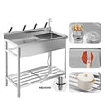 thumbnail image 4 of Stainless Steel Utility Sink – Freestanding Single Bowl Commercial Sink with Faucet, Cold & Hot Water Pipes, Storage Shelf, and Drain Kit – Ideal for Kitchen, Bathroom, Laundry Room, Garage, 4 of 7