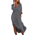 thumbnail image 2 of EGNMCR Robes d'Automne pour Femmes Décontractées en Coton et Lin, Couleur Unie, Robes Maxi Amples, Robe Chemise Longue au Style Élégant, 2 of 7
