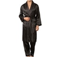 thumbnail image 2 of LSLJS Men Solid Casual Long Sleeves Lace-up Home Pocket Long Pajama Robe Shorts, Robes Gifts for Men, 2 of 5