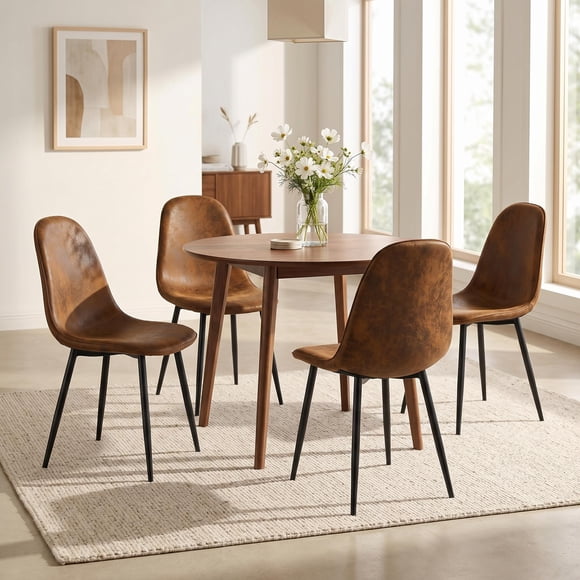 Homy Casa Dining Chairs Set of 4, Brown Faux Suede Armless Side Chairs for Kitchen