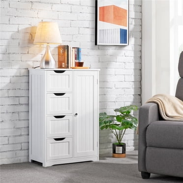 Yaheetech Wooden Cabinet Storage Unit With Drawers & Cupboard, White