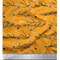 thumbnail image 1 of Soimoi Orange polyester Crepe Fabric Branch,Dot & American Robin Bird Print Fabric by Yard 52 Inch Wide, 1 of 3