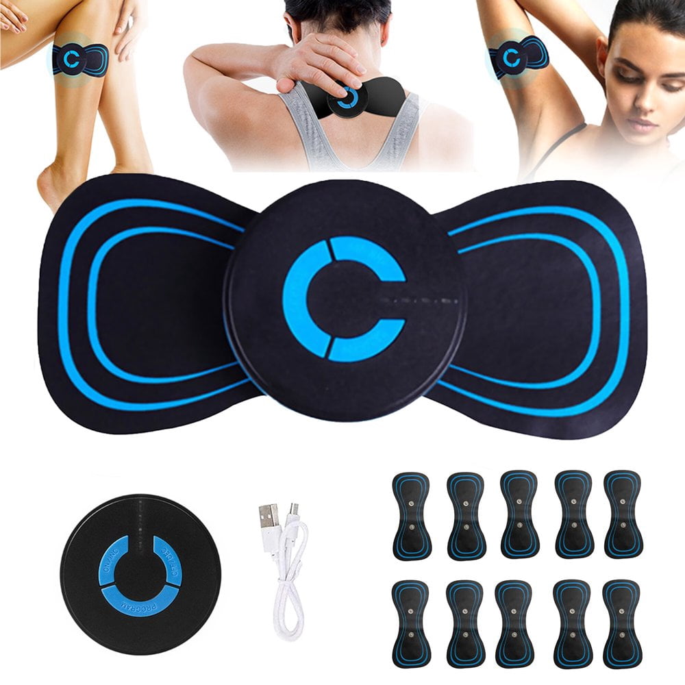 MesaSe Masseur de Cou Portable Masseur Électrique Cervical Méridien avec 10 Pcs Autocollants de Massage pour Soulagement Musculaire Douleur Recharge USB