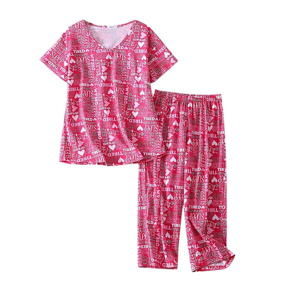 Kcodviy Women Pajamas Set Short Silky Pajama Set for Women Sleeve Top Capri Pants Women Silk Pajamas Set Shorts Sleepwear Plus