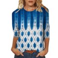 thumbnail image 1 of Pompotops Mode Femme T-shirt Imprimé Mi-Longueur Manches 3/4 Blouse Col Rond Hauts Décontractés Liquidation, 1 of 4