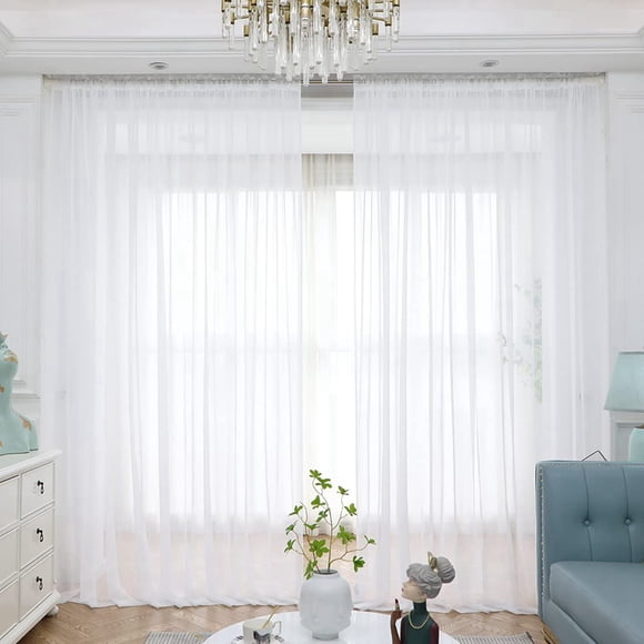 Window White Sheer Curtains 108 Inches Long 6 Panels Sheer White Curtains Clear Curtains Basic Rod Pocket Panel,6 x White Sheer Curtains,White