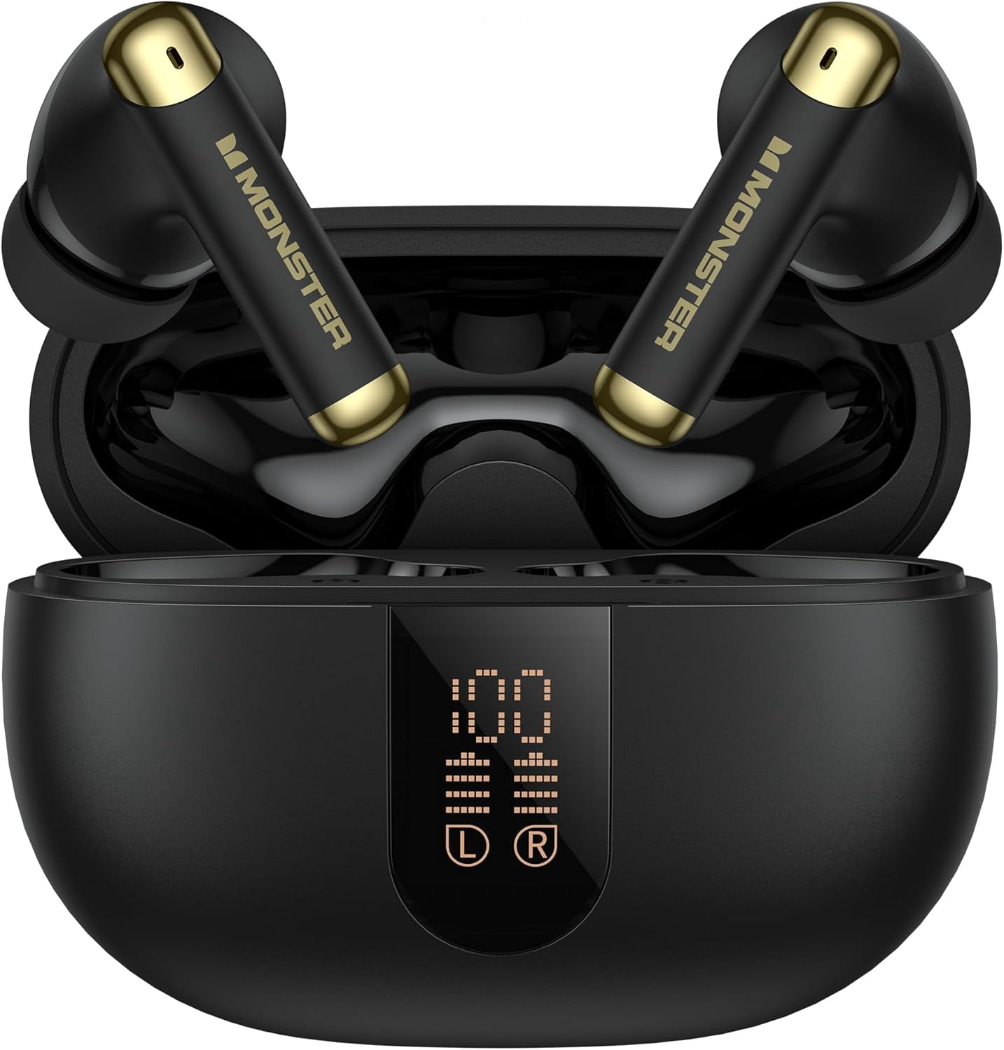 Monster Wireless Earbuds，Bluetooth 6.0 Stereo Headphones with Noise-Cancelling Mic and LED Display, Built-in Mic for Clear Calls, Waterproof Design for Sports