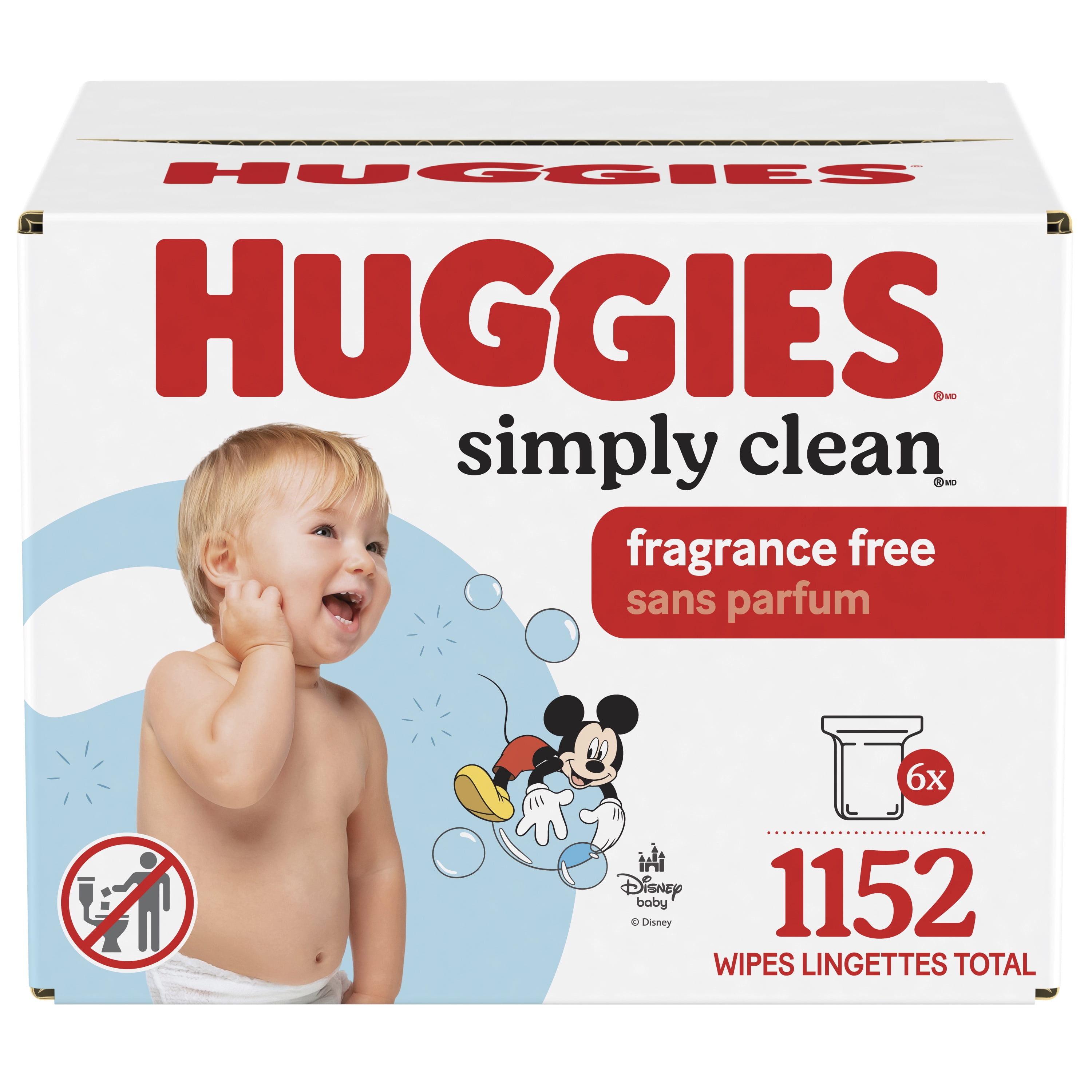 Huggies Simply Clean Baby Wipes, UNCENTED, 6 Refill Packs, 1,152 Wipes