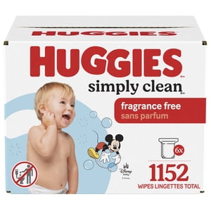 Huggies Simply Clean Les bébés espiègles, UNCENTED, 6 Boîtes de recharge, 1,152 Essuie-glaces
