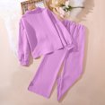 thumbnail image 4 of EGNMCR Long Sleeve Turndown Collar Set Children's Solid Color Long Sleeve Turn-Down Collar Button-Up Top With Elastic Waist And Pockets And Pants Set Girl polyester set, 4 of 8