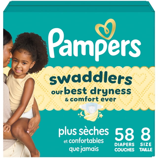 Pampers Swaddlers Diapers, Size S8 (30+ lbs), Absorbent, Keeps Baby Dry and Comfortable, Skin Safe Disposable Baby Diaper