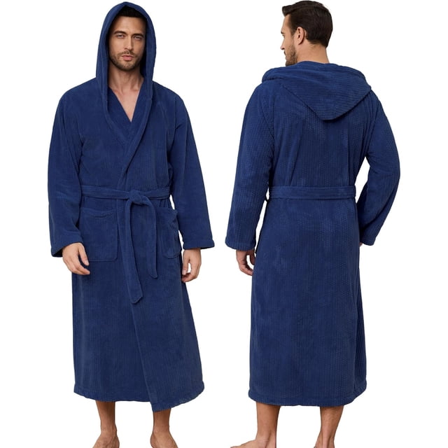 Men's Bathrobe with Hood, Soft Long Towel Robe for Men - Super Absorbent Quick Dry yet Warm