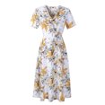 thumbnail image 1 of Pompotops Femmes Casual Floral Imprimé Bohème V-Cou A-Ligne Imprimé Robe à Manches Courtes, 1 of 8