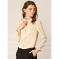 thumbnail image 2 of INSPIRE CHIC Women's Ruffled Trim Button Down Stand Collar Long Sleeve Blouse Top, 2 of 4