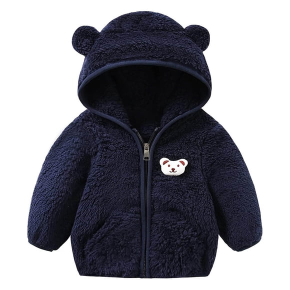 Baby Boy Winter Coat Baby Boy Jackets 6-12 Months Toddler Kids Baby Boys Girls Fashion Cute Solid Color Keep Warm Zipper Bear Ear Hooded Jacket Coat Baby Boy Winter Jacket