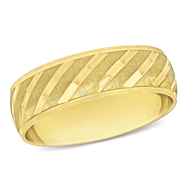 Alliance de Mariage à Rayures pour Femme 6 mm en or Jaune 10 K avec Fini Très Poli et Détails à Rayures Diagonales. Fabriquée en or Jaune 10 K Lumineux, Cette Bague Miabella Est Polie jusqu'à un Éclat Brillant et Mesure 6 mm de Largeur. Convient pour un Mariage pour Femme Ou une occasion Spéciale.
