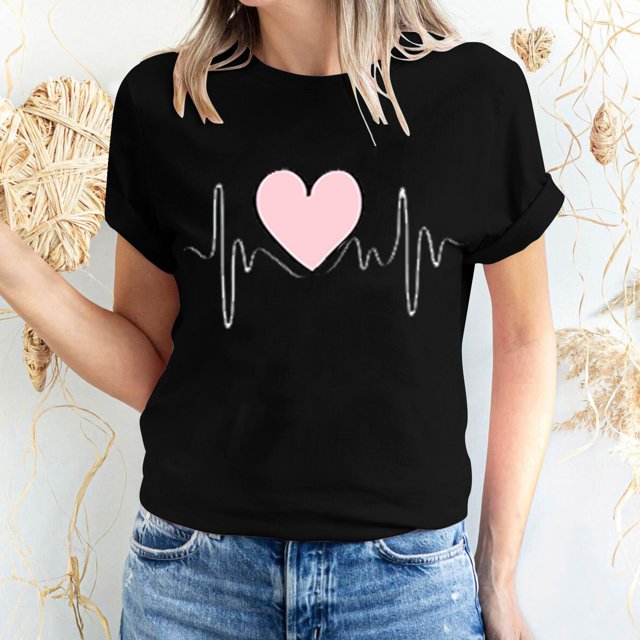 Pisexur T-shirt de la Saint-Valentin Haut T-shirt de la Saint-Valentin pour Femme Amour Imprimé T-shirt à Manches Courtes Haut à Manches Courtes Col Rond Haut/chemise