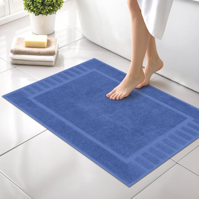 Canadian Linen Imperial Bathmats, 2 Pack, 20"x30", Washable Lightweight Quick Dry Soft Absorbent Cotton Shower Mats with Piano Keys Design, Capri Blue