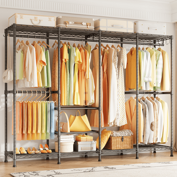 H41 Support à Vêtements Robuste, Supports à Vêtements pour Suspendre des Vêtements, Très Grand Support Autoportant Portable pour Garde-Robe 78,5 Pieds' L X 15,8 Pieds' P X 76,4 Pieds' H, Charge Max 1150 Lb, Noir
