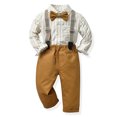 thumbnail image 1 of RXIRUCGD Ensemble de Mode pour Enfants à Rayures Chemise Bretelles Pantalon Ensemble 2 Pcs Haut/chemise à Manches Longues Col Rond ( Jaune, Taille:160 ), 1 of 2