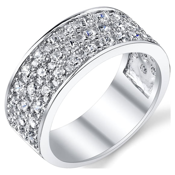 Sterling Silver Men's Wedding Band Engagement Ring With Cubic Zirconia CZ 9MM 3 Row