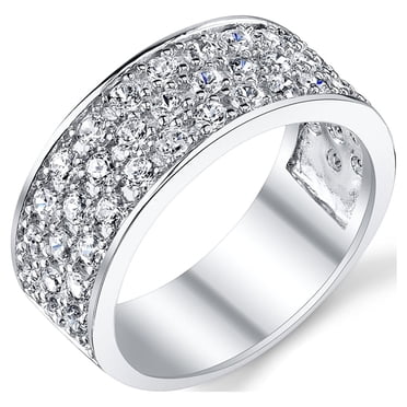 Sterling Silver Men's Wedding Band Engagement Ring With Cubic Zirconia CZ 9MM 3 Row