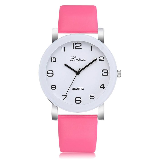 Montre Femme Fille Mode Cadran Numérique Bracelet Quartz Ronde Décontractée en Cuir PU Montres Montre-Bracelet