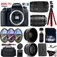 thumbnail image 1 of Canon EOS 77D DSLR Camera with 18-135mm is USM Lens & 75-300mm III Lens + UV FLD CPL Filter Kit + Wide Angle & Telephoto Lens + Camera Case + Tripod + Card Reader - Intl Model, 1 of 7