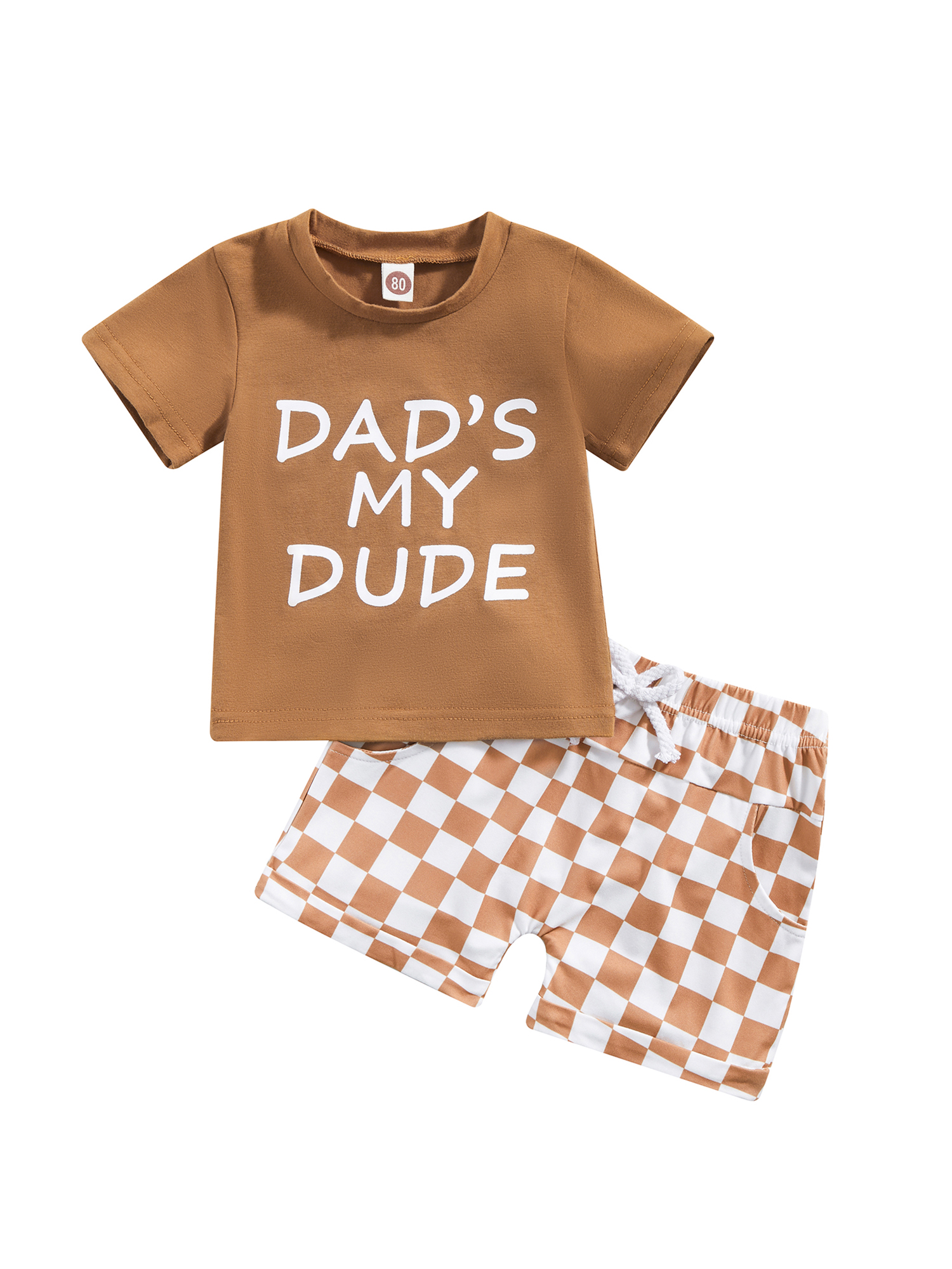 Faithtur Vêtements d'Été pour Garçons Ensemble 2 Pcs T-Shirts à Manches Courtes Col Rond Imprimé Lettre et Shorts à Damier
