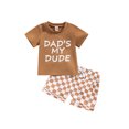 thumbnail image 1 of Faithtur Vêtements d'Été pour Garçons Ensemble 2 Pcs T-Shirts à Manches Courtes Col Rond Imprimé Lettre et Shorts à Damier, 1 of 9