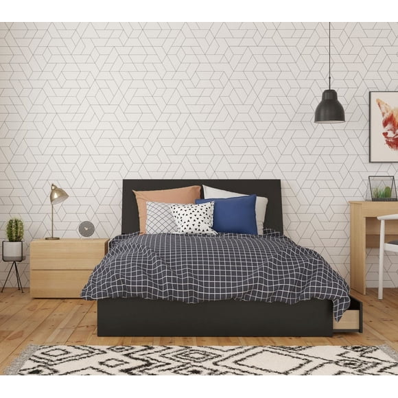 Nexera Vila 3 Piece Bedroom Set, Natural Maple and Black