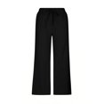 thumbnail image 3 of Yuyuzo Wide Leg Pants for Women High Waist Cotton Linen Drawstring Ruched Solid Color Boho Beach Trousers, 3 of 5