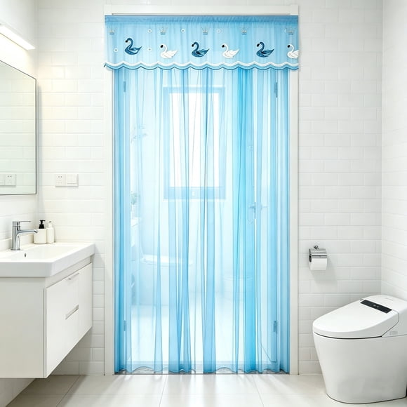 Qiopertar Lace Door Curtain, No Drill Insect Resistant Light Filtering Mesh Door Curtain, Breathable Door Cover for Bedroom Bathroom Kitchen
