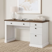 Yiwa Modern 54" Executive Desk, Fluted Wooden Computer Desk with Storage Drawers and Charging Station