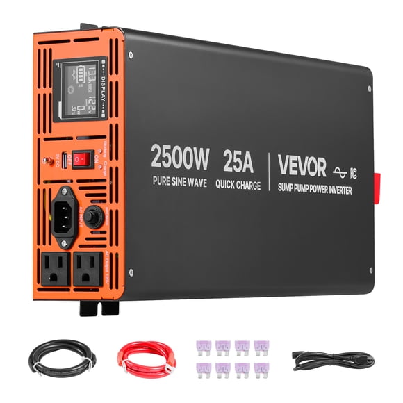 VEVOR 2500W Sump Pump Battery Backup System, LCD Display, Auto Switches to Battery Inverter Power for Sump Pump, Pure Sine Wave, Batteries Not Included