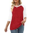 thumbnail image 4 of Yuyuzo Women 3/4 Sleeve Tops Round Neck Loose Casual Blouses Fall Color Block Loose Ribbed Knit Soft Tops, 4 of 6