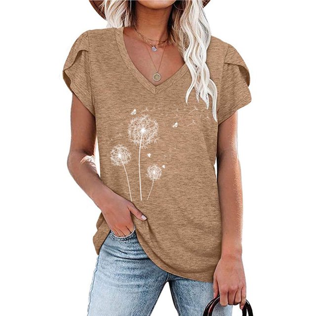 CHUANK Hauts pour Femmes en Solde à Moins de 10$ Hauts Décontractés Printemps Été Manches Longues en Coton Lin Imprimé Graphique Pissenlit Col Rond Blouses Vintage Grande Taille