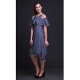 thumbnail image 2 of Bimba Blue Floral Printed Womens Ruffle Front Cold Shoulder Swing Shift Dress - Large, 2 of 6