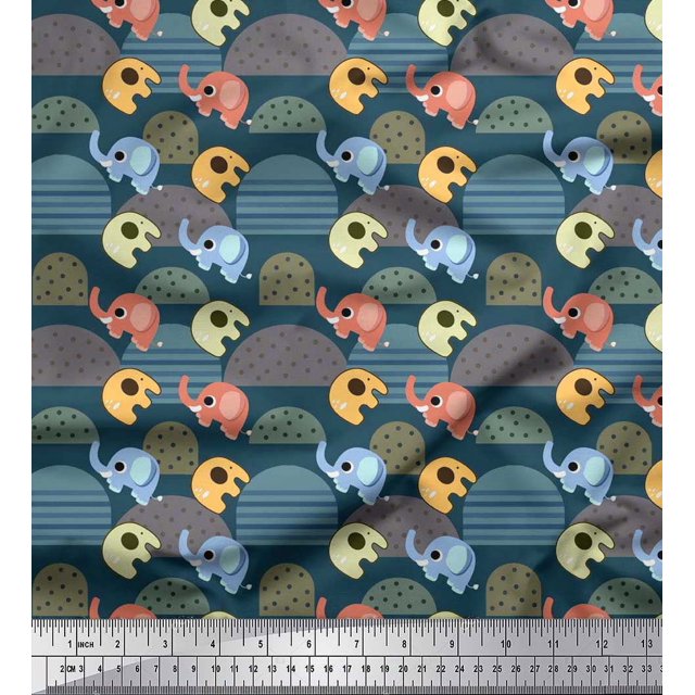 Soimoi Cotton Duck Fabric Cute Elephant Kids Print Fabric by The Yard 56 Inch Wide