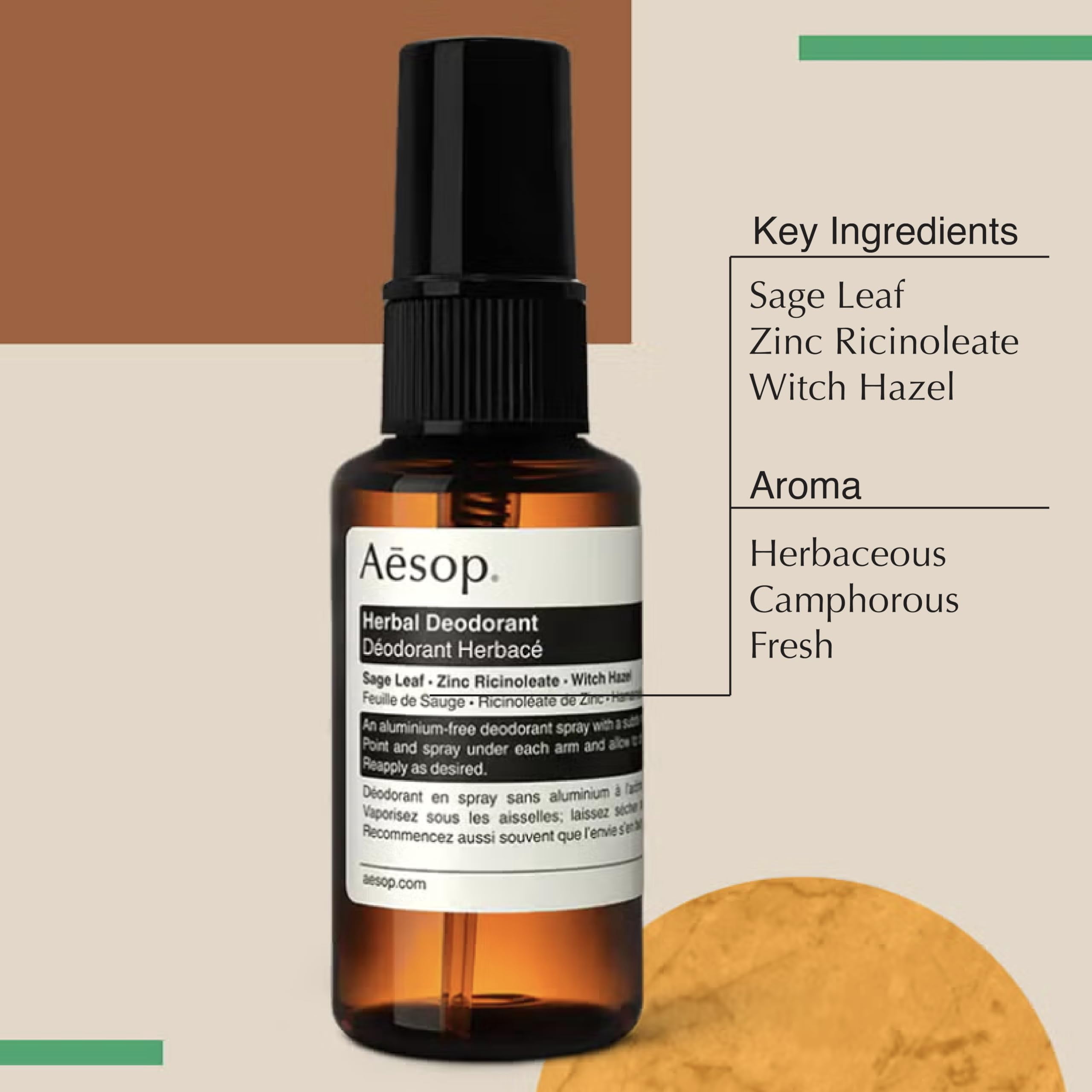 Aesop Herbal Deodorant Spray | Zinc Ricinoleate and a Blend of