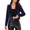 thumbnail image 1 of INSPIRE CHIC Women's Velvet Notched Lapel Zipper Cropped Motorcycle Jacket M Blue, 1 of 7