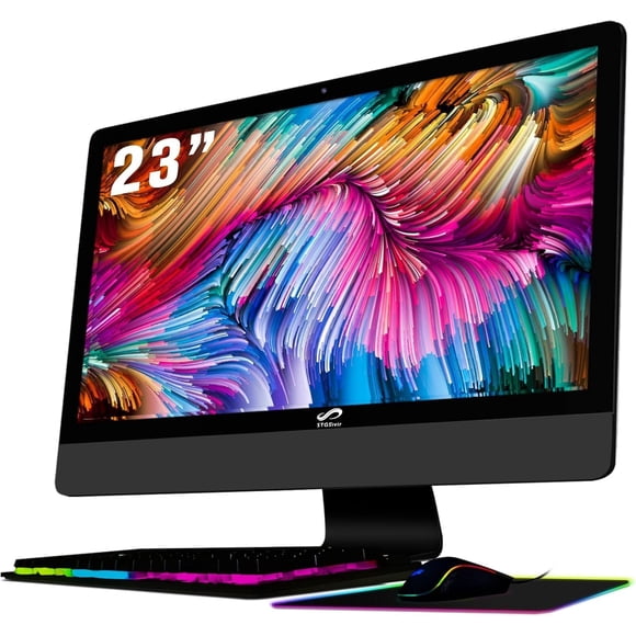 STGSivir All in One Desktop Computer, 23" FHD Display, Intel Core i5 up to 3.7GHz, 16GB RAM, 512GB SSD, WiFi 5, Bluetooth, RGB Keyboard & Mouse & Mouse Pad, Windows 11 Home