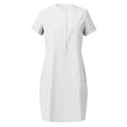 thumbnail image 4 of Robe Blanche à Boutons pour Femmes Été Automne Manches Courtes Col Ras du Cou Faux Gaze Lin Midi Longueur Genou Basique Robes Femmes 2025 Vêtements Doux Confortables Concert Country TG, 4 of 4