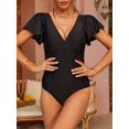 thumbnail image 1 of Charmo Womens Double V Neck Swimsuit Ruffled Shoulder One Piece Swimwear Tummy Control Bath Suit, 1 of 5